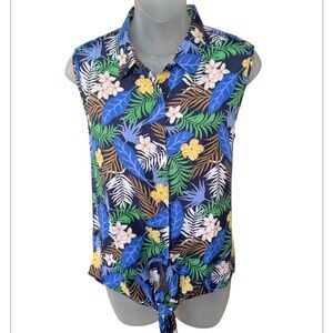 Floral Sleevless tie at waist tropical large shirt perfect summer top